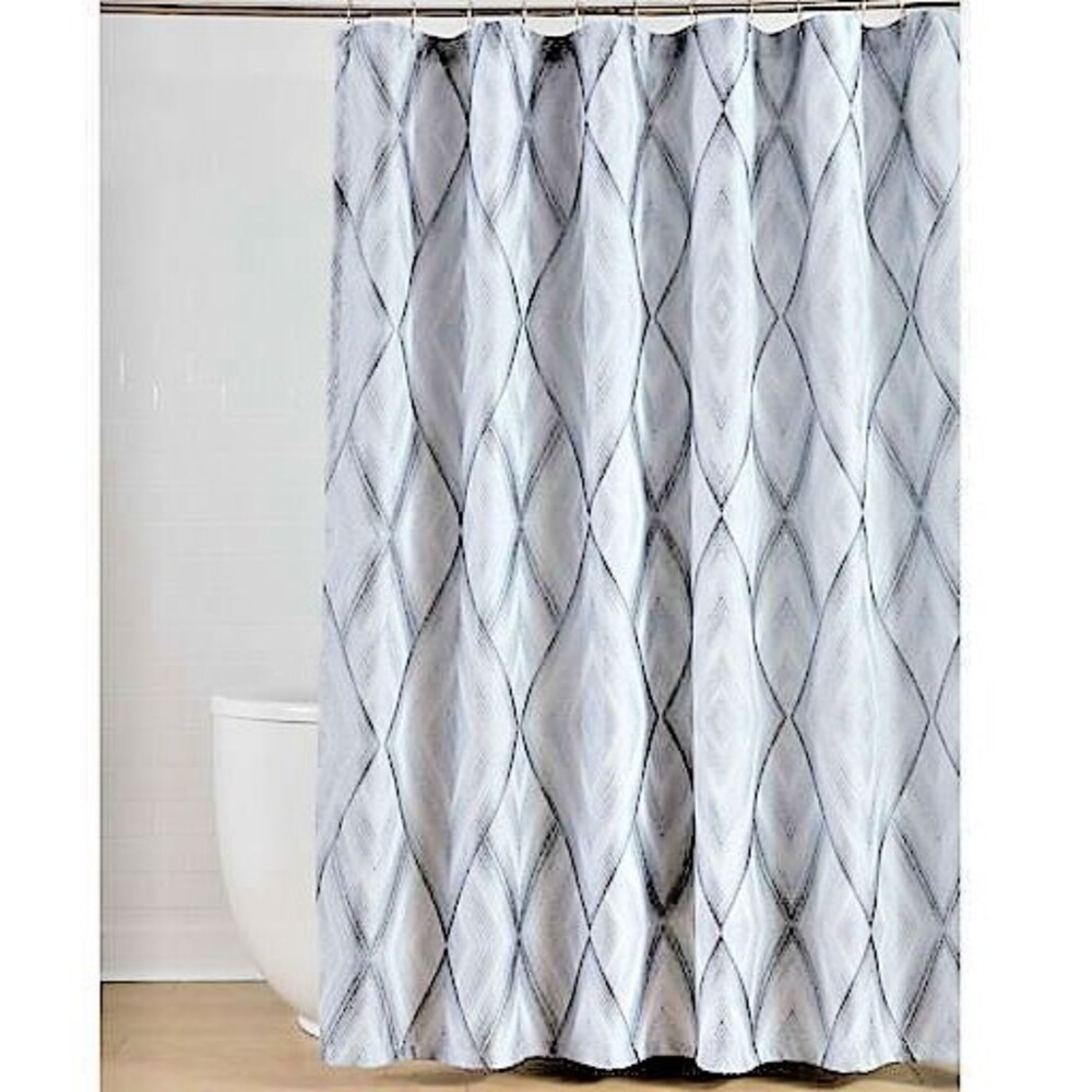 Croscill Echo Fabric Shower Curtain Slate Grey Diamond Bath Guestroom 72x72"